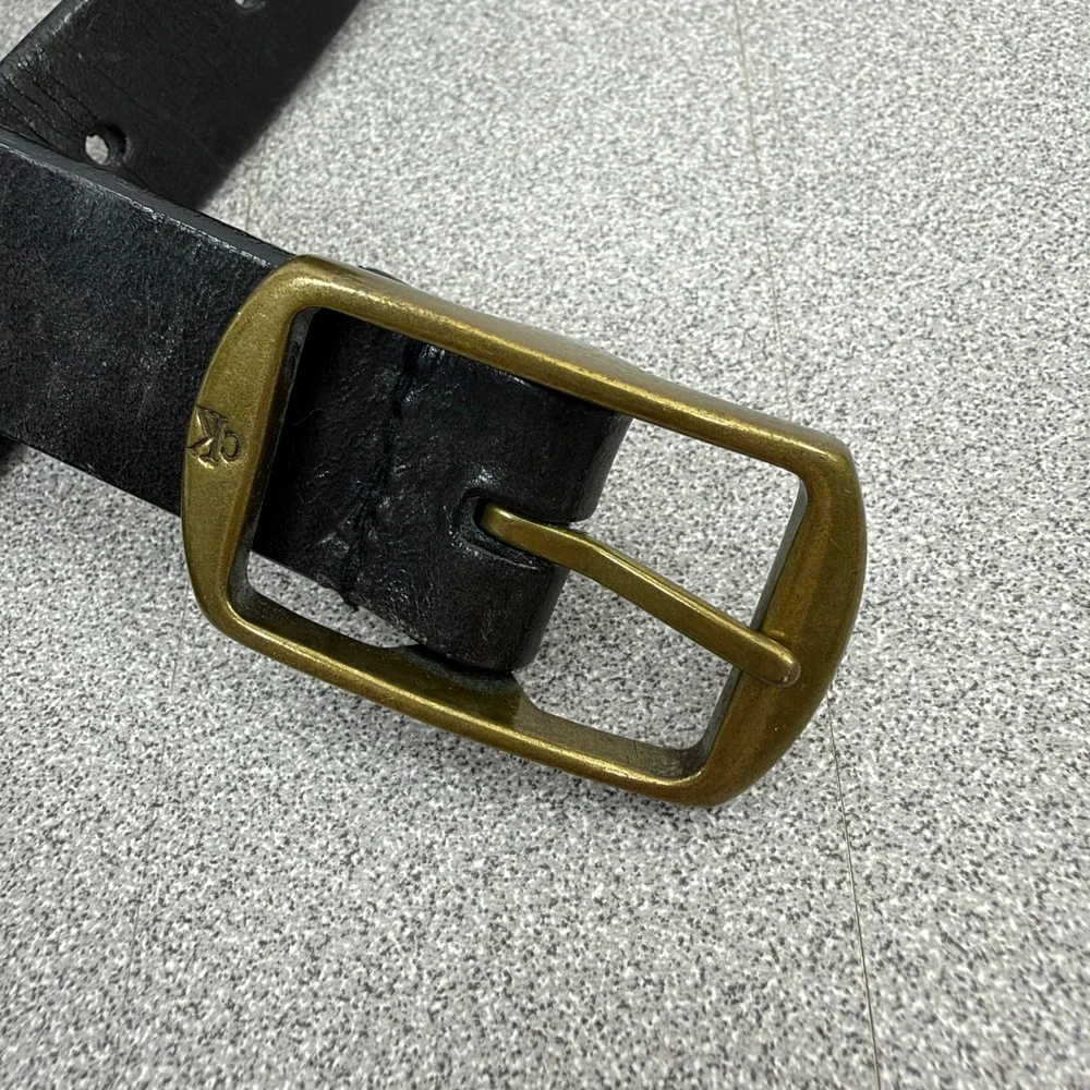 Calvin Klein Belt Mens Small Black Saddle Leather Brass Buckle Slim Casual Dress